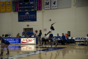 Chris Owens/Hofstra Chronicle Freshman Brianna Montgomery in mid-serve during the course of the match. 