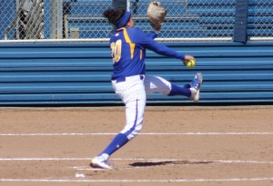 Salvatore Guardino/ The Chronicle  Taylor Pirone threw seven innings while striking out eight Stony Brook batters, despite the loss from lack of run support.