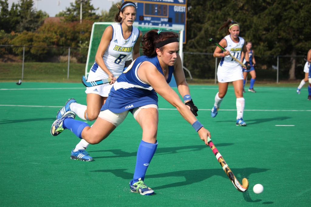 Cam Keough/The Chronicle -  Simca Schoen scored one goal of the two by Hofstra against Delaware. Her sister, Stella Schoen, scored the other goal.