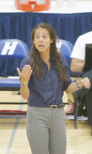 Chris Owens/Hofstra Chronicle Head coach Emily Mansur directing one of her players to come off the court.