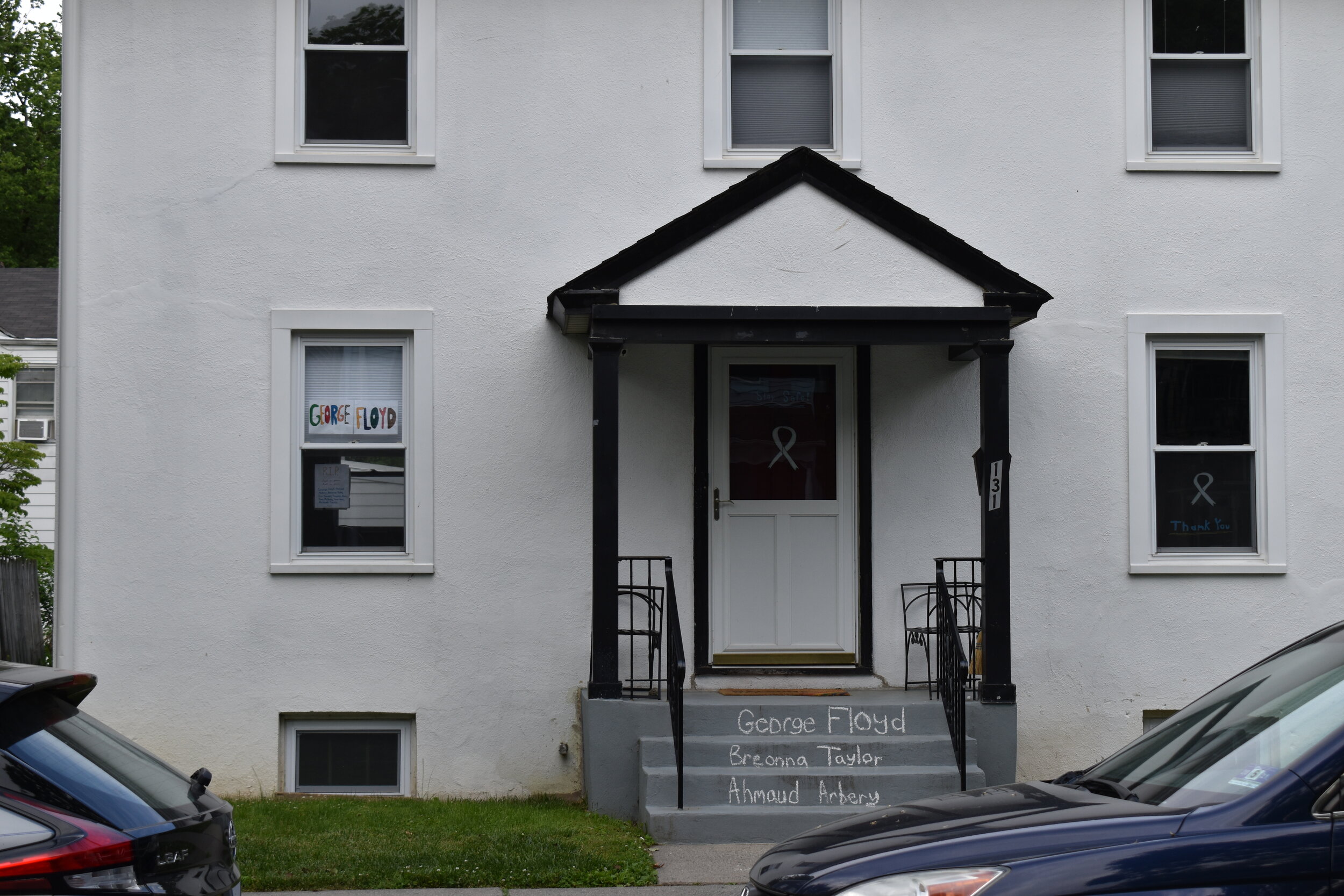  The names of the late George Floyd, Breonna Taylor and Ahmaud Arbery are displayed on the stairs of a building in Princeton, New Jersey.  Photo by: Madison Mento  