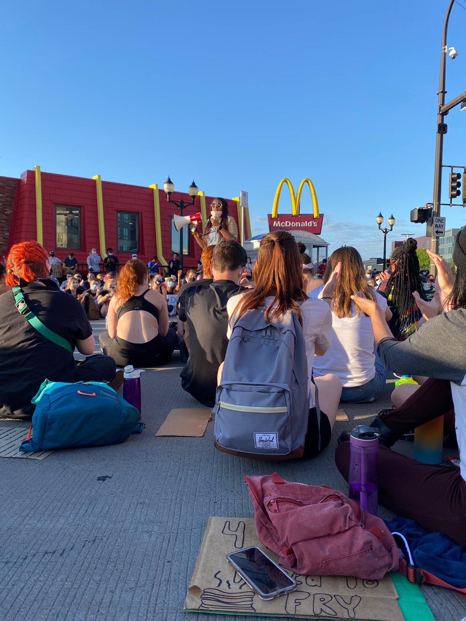  Protestor and Hofstra student Amudalat Ajasa speaks at a march turned sit-in on Thursday, June 4, 2020 in the Dinkytown neighborhood of Minneapolis, Minnesota.  Photo courtesy of Amudalat Ajasa  