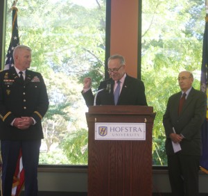 Sen. Chuck Schumer held a press conference Monday to garner  support for the Public Service Loan Forgiveness program. Photo by Che Sullivan