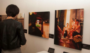 Students attending the exhibit on Wednesday Oct. 9