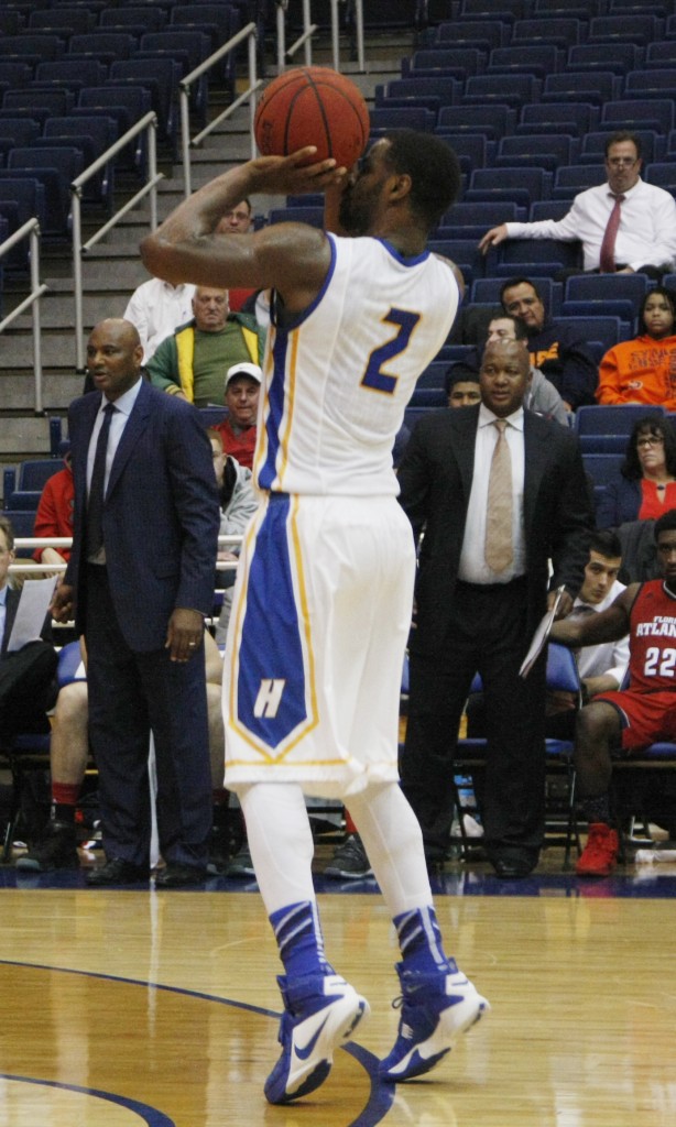 Mike Rudin/The Chronicle  Ameen Tanksley goes up shooting behind on the arc. He scored 15 of his 20 points in the first half alone. 