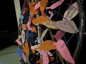 Attendees at Bidding for Hope could write their dreams on feathers and attach them to the dream catcher in hopes that they might come true. 