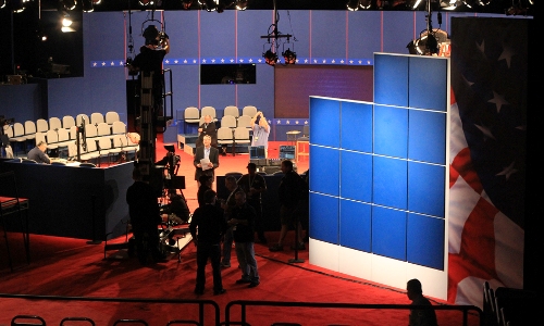 Inside the debate hall at Hofstra University.