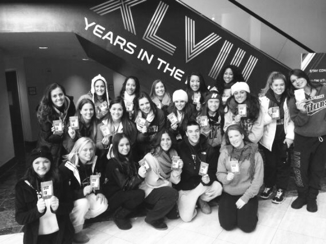 The Hofstra Dance Team poses at MetLife Stadium on Super Bowl Sunday. 