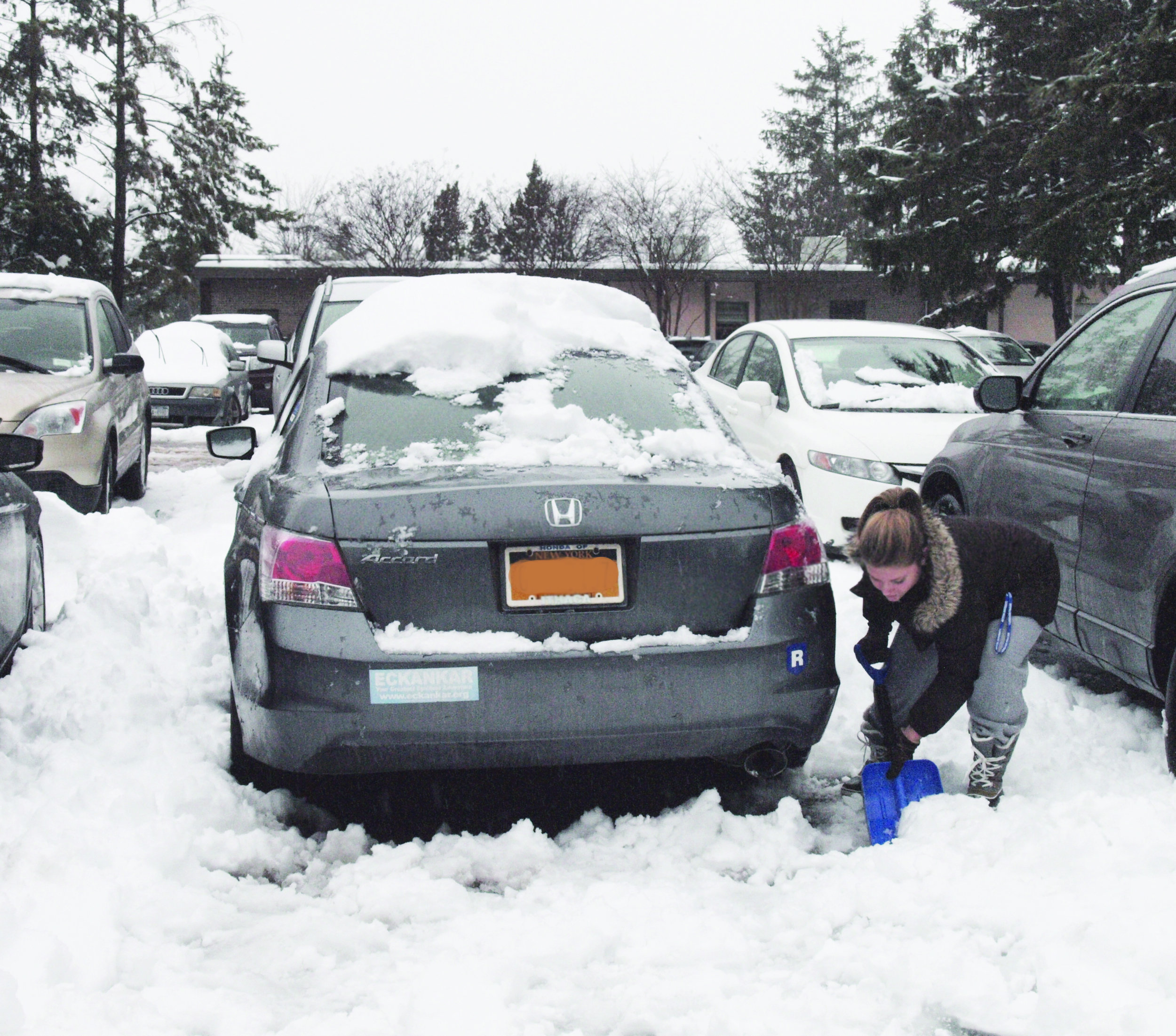 Parts of North Campus remained covered on Wednesday after snow and ice came through on Tuesday night. Photo by Che Sullivan.