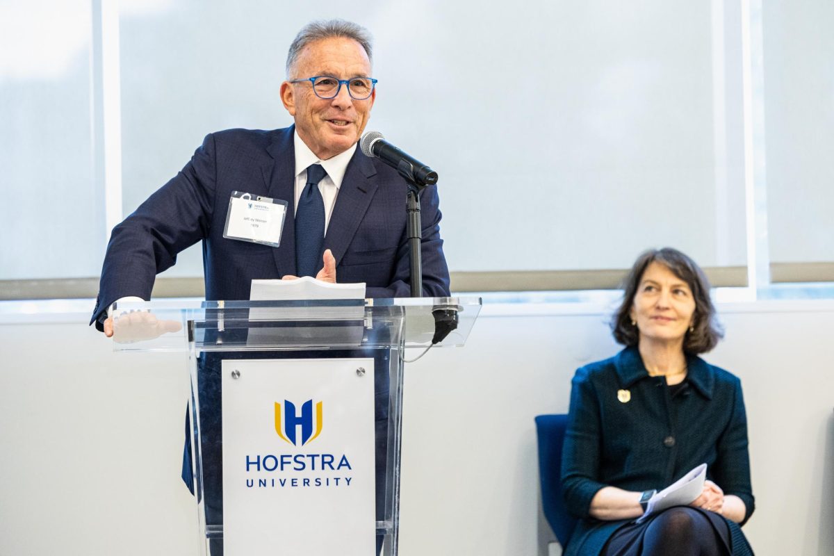 At the dedication ceremony, Jeffrey Wiener’s children and Hofstra University intern supported him in the audience. 